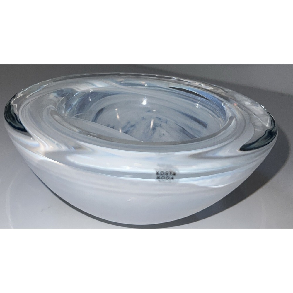 Kosta Boda White & Clear Swirl Glass Serving Bowl